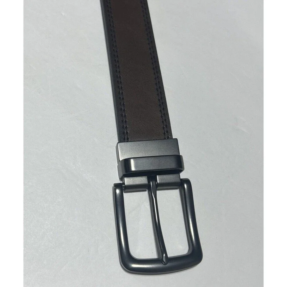 Men's Reversible Black Brown Leather Belt Gunmetal Buckle Size 46-48 / 115-120